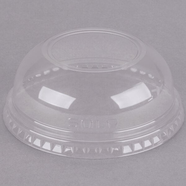 98 mm. Clear PET Plastic Dome Cup Lids with Hole - 1000/Case