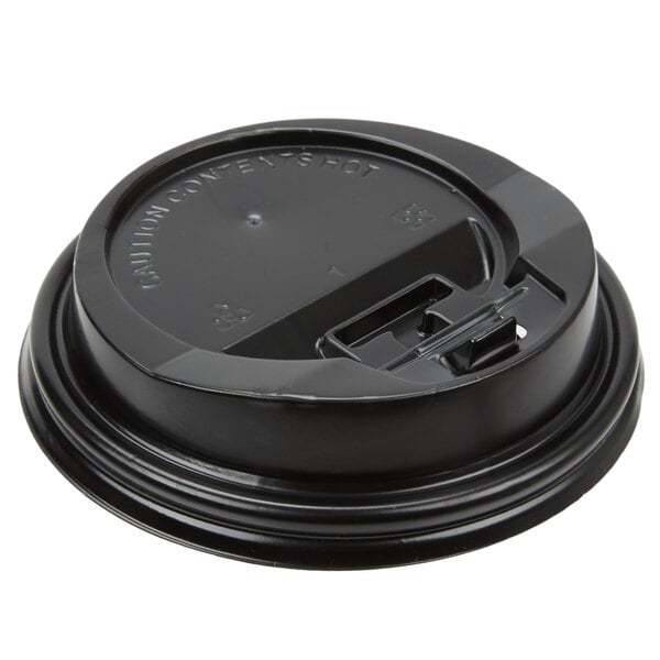 8 oz. Black Traveler Hot Cup Lid with Hinged Tab - 1000/Case