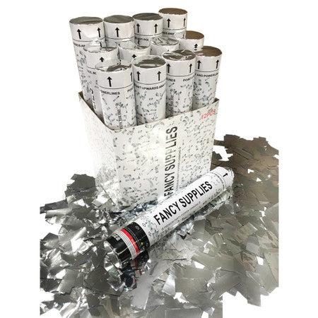 12" Silver Confetti Cannons - 72/Case