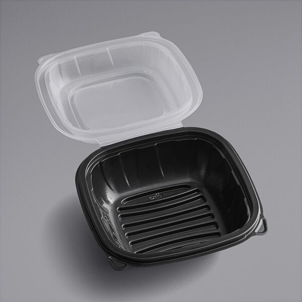 6" x 6" 1 Compartment Black/Clear Plastic Hinged Container – JC series - 150/Case