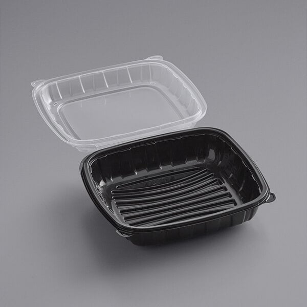 9" x 9" 1 Compartment Black/Clear Plastic Hinged Container – JC series - 150/Case