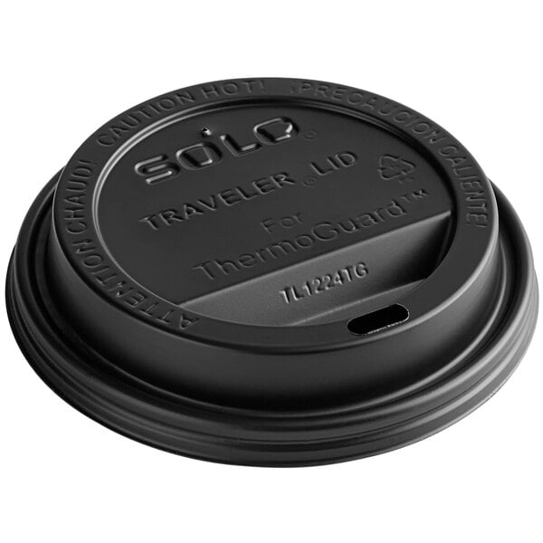 10-24 oz. Black Traveler Hot Cup Lid with Sip Hole - 1000/Case