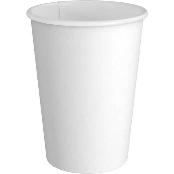 12 oz. White Single Wall Paper Hot Cups - 1000/Case