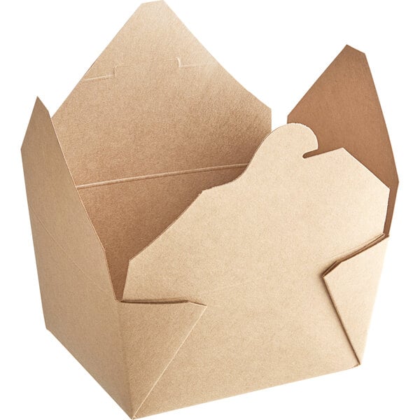 30 oz. Kraft Folded Paper #1 To-Go Take-Out Boxes - 450/Case