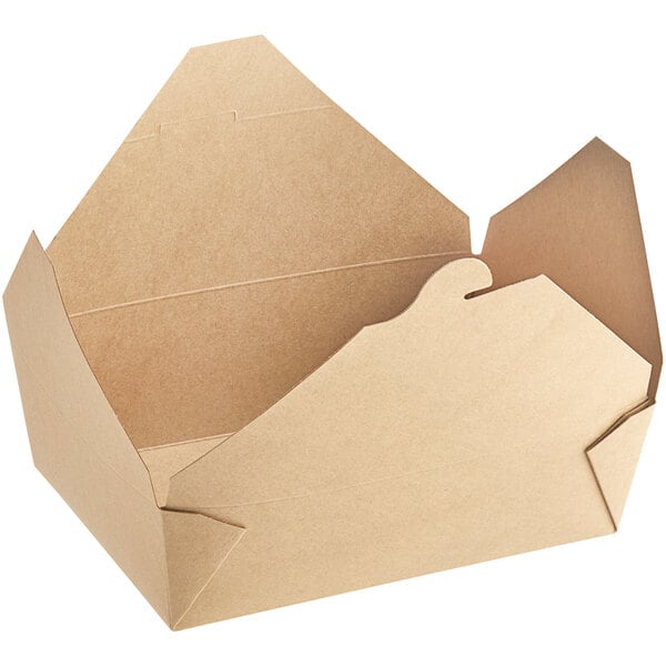 71 oz. Kraft Folded Paper #3 To-Go Take-Out Boxes - 200/Case
