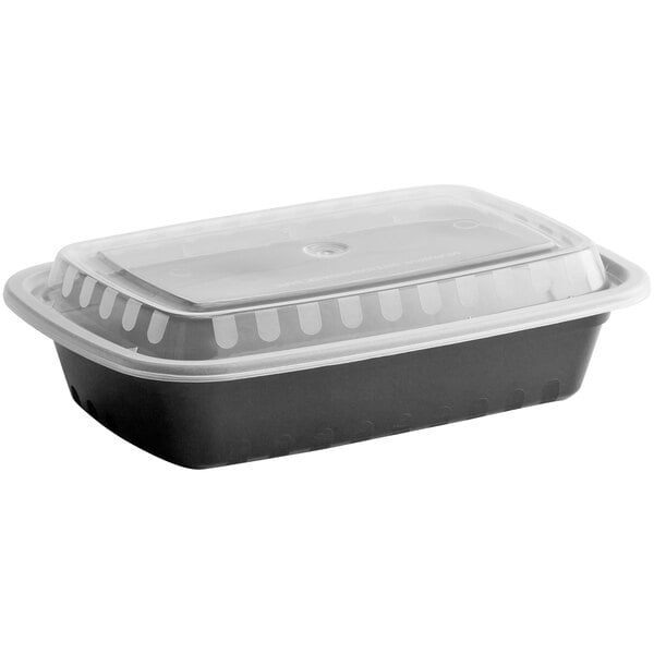 24 oz. Black Rectangular Microwavable Plastic Food Containers & Lids Combo Pack - 150/Case