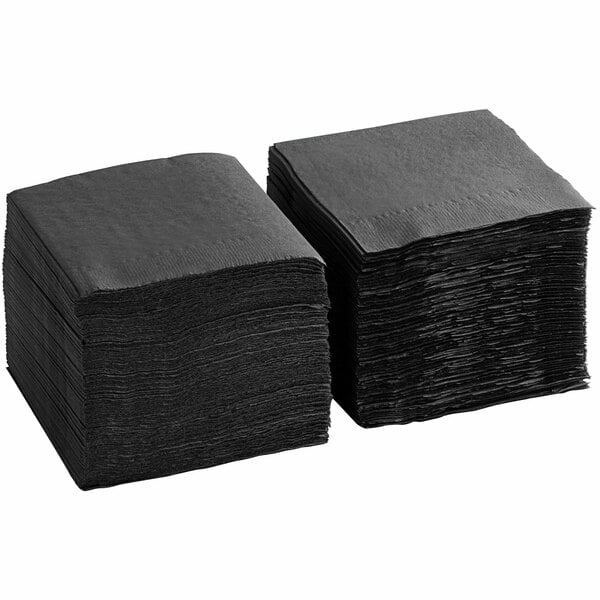 9” x 9" Black 2-Ply Beverage/Cocktail Napkins - 2000/Case