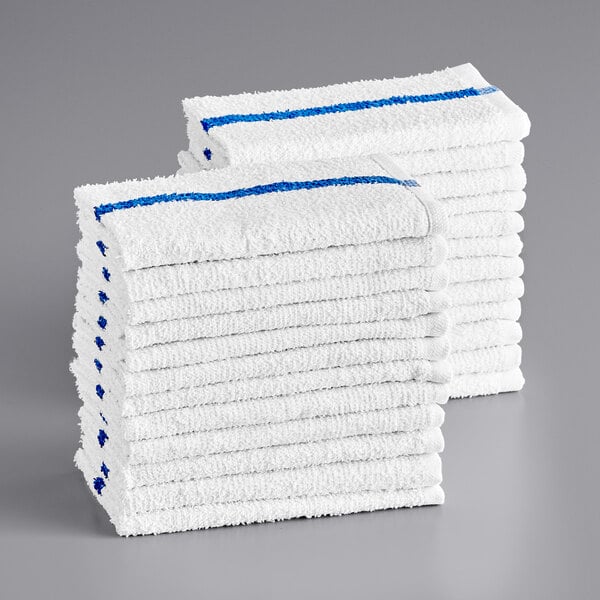 16" x 19" Blue Striped 32 oz. Cotton Bar Towels in Bulk – 120/Case
