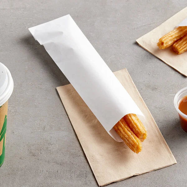 2 3/4" x 10" Customizable White Kraft Disposable Silverware / Bakery / Churro Bag - 2,000/Case