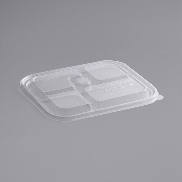 5-Compartment Compostable Bento Box PLA Plastic Lid - 300/Case