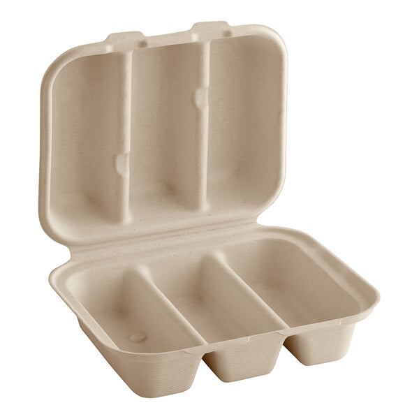 3 Comparments Kraft Taco Box Bagasse Clamshell - 300/Case