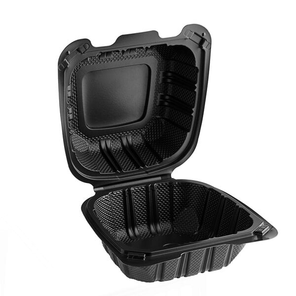 6" x 6" 1 Compartment Black Mineral-Filled Plastic Hinged Take-Out Clamshells/Containers - 300/Case