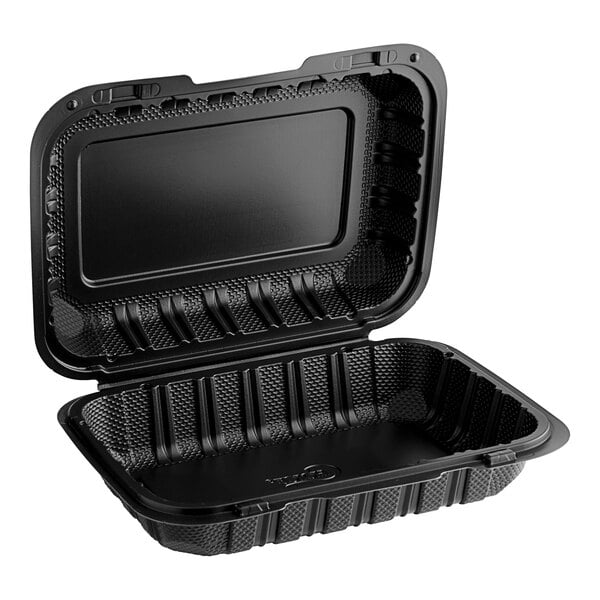 9" x 6" 1 Compartment Black Mineral-Filled Plastic Hinged Take-Out Clamshells/Containers - 150/Case