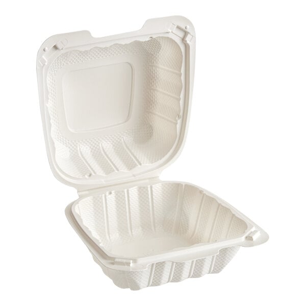 6" x 6" 1 Compartment White Mineral-Filled Plastic Hinged Take-Out Clamshells/Containers - 300/Case