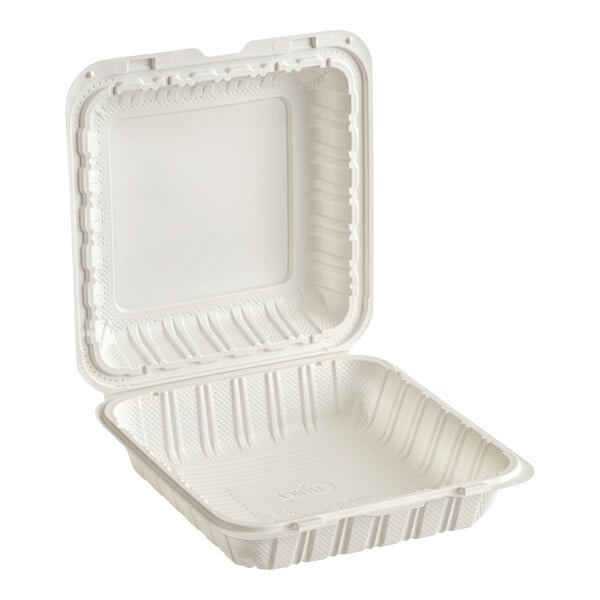 9" x 9" 1 Compartment White Mineral-Filled Plastic Hinged Take-Out Clamshells/Containers - 150/Case