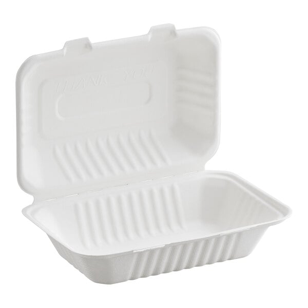 9" x 6" 1 Compartment Bagasse Take-Out Clamshell Container - 500/Case