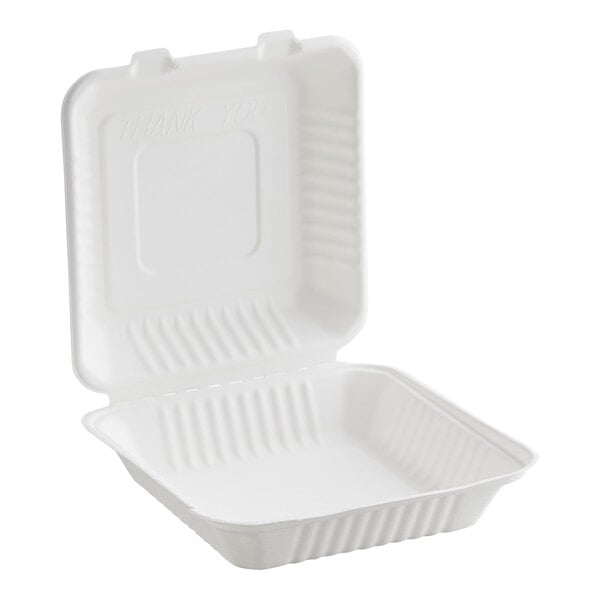 9" x 9" 1 Compartment Bagasse Take-Out Clamshell Container - 200/Case