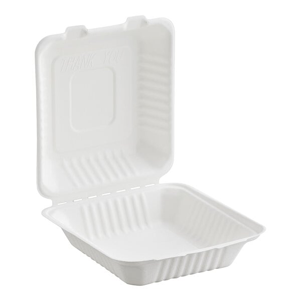8" x 8" 1 Compartment Bagasse Take-Out Clamshell Container - 200/Case