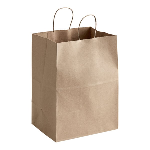 12" x 9" x 15.75" Kraft Nattural Paper Shopping Bag with Handles - 200/Case