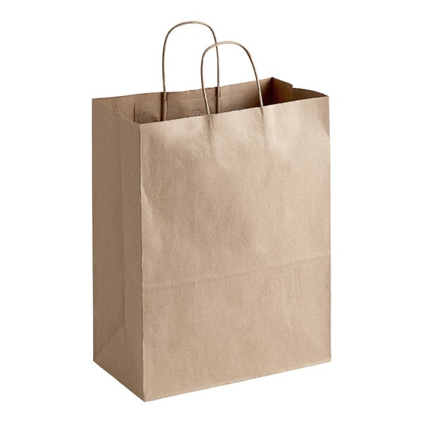 13" x 7" x 17" Kraft Natural Paper Shopping Bag with Handles - 250/Case