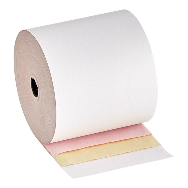 3" x 65' Carbonless 3-Ply Cash Register POS Paper Roll - 50/Case