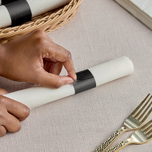 Black Self-Adhering Paper Napkins Bands - 20000/Case