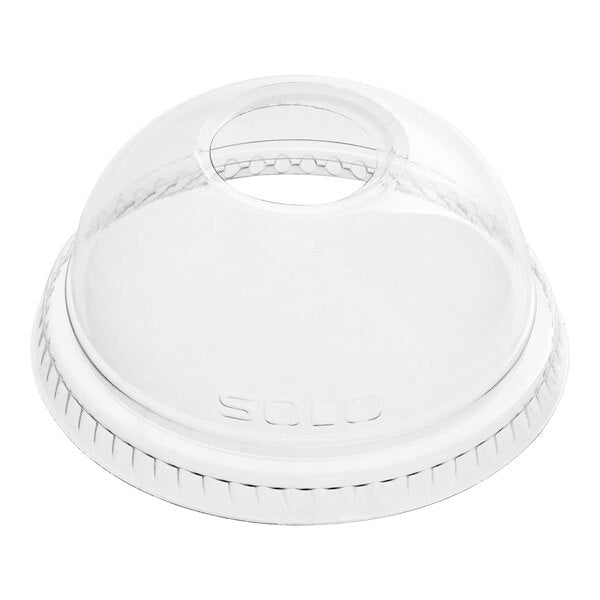 92 mm. Clear PET Plastic Dome Cup Lids with Hole - 1000/Case