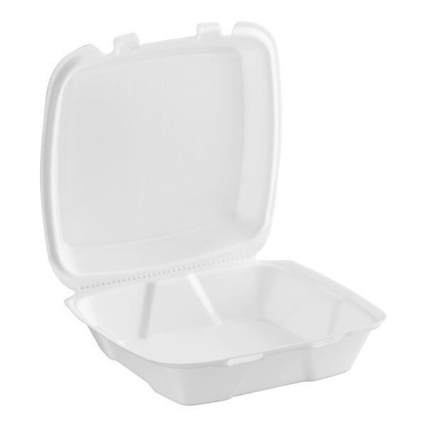 9" x 9" x 3" 1 Compartment Foam Hinged Clamshell Containers - 200/Case