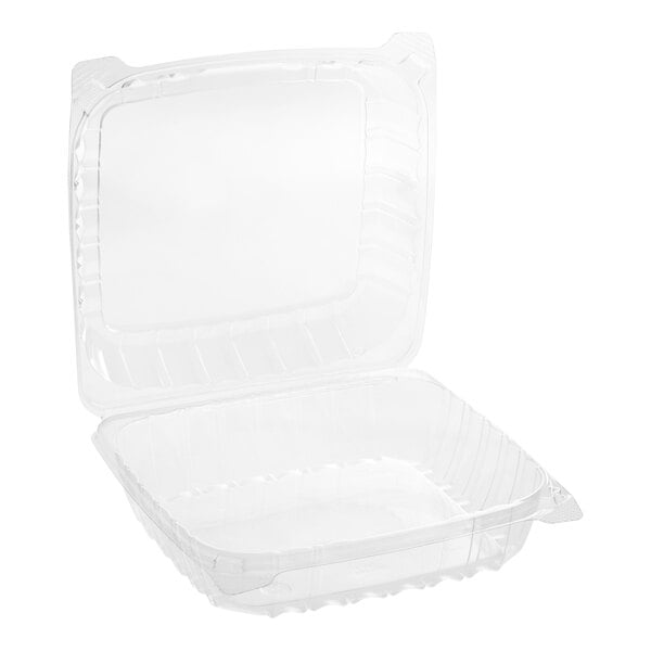 8.25" x 8.25" 1 Compartment Clear Translucent Hinged Lid Plastic Container - 250/Case