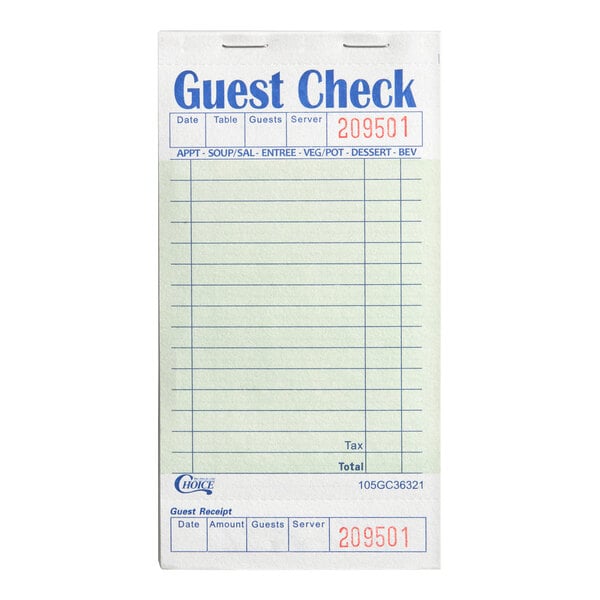 6 3/4" x 3 1/2" Carbonless 1 Part Guest Check Book - 50/Case