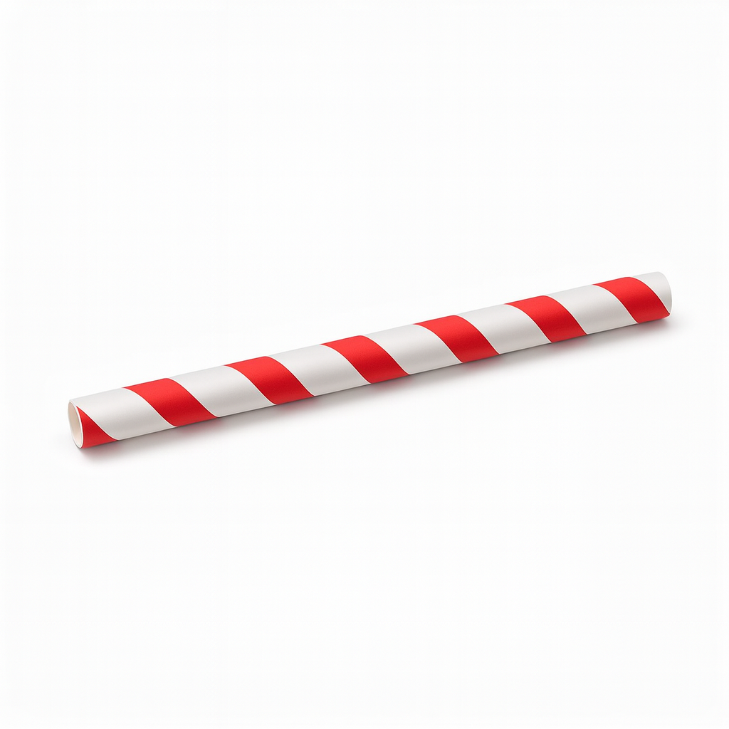 8" Red and White Colossal Unwrapped Paper Straw - 1500/Case