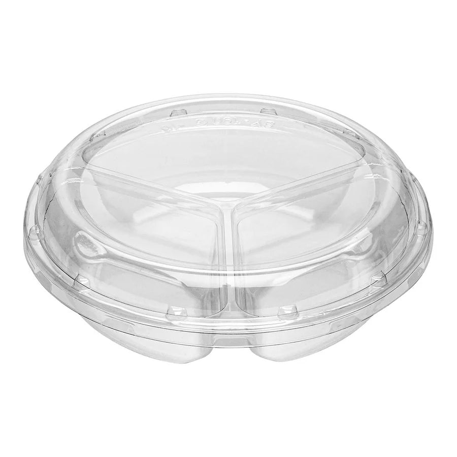 7.5" x 7.5" x 2.5" 3 Compartment Clear Plastic Serving Platters - 100/Case