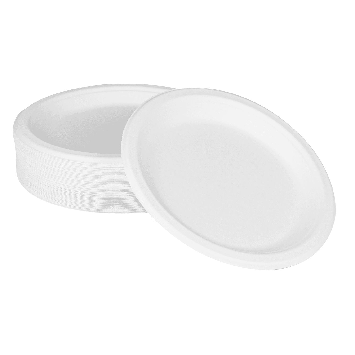 9" White Bagasse Round Plates - 500/Case